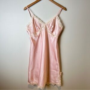 Vintage Satin Peachy Pink Lace-Trim Satin Slip w/ Adjustable Straps